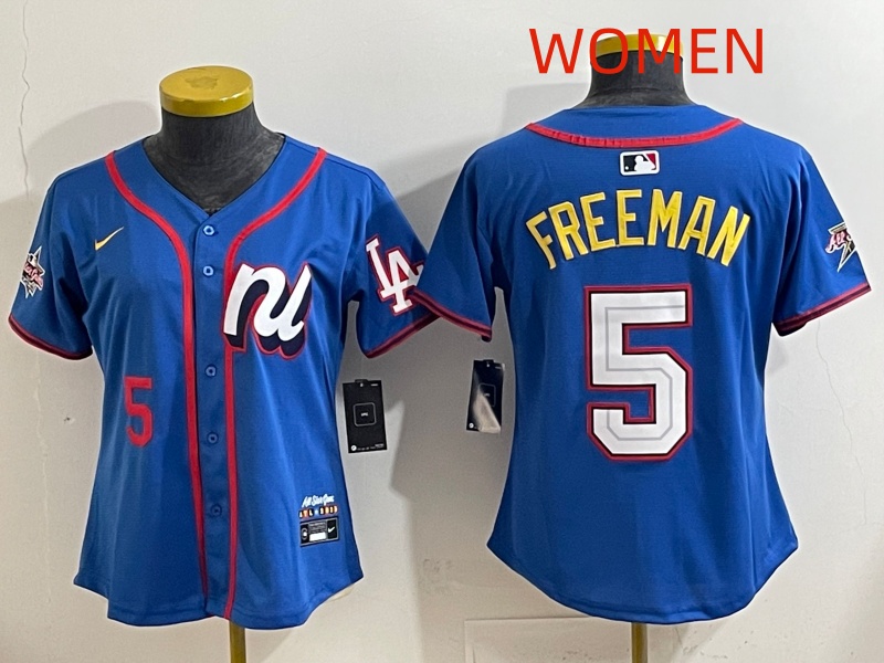 Women  2025 Los Angeles Dodgers #5 Freeman Blue Nike 2025 MLB All Star Jersey style 016